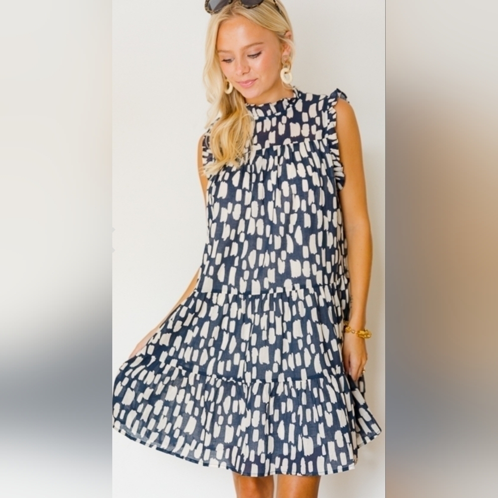 Pinch Tiered Midi Dress -Navy Sz. S